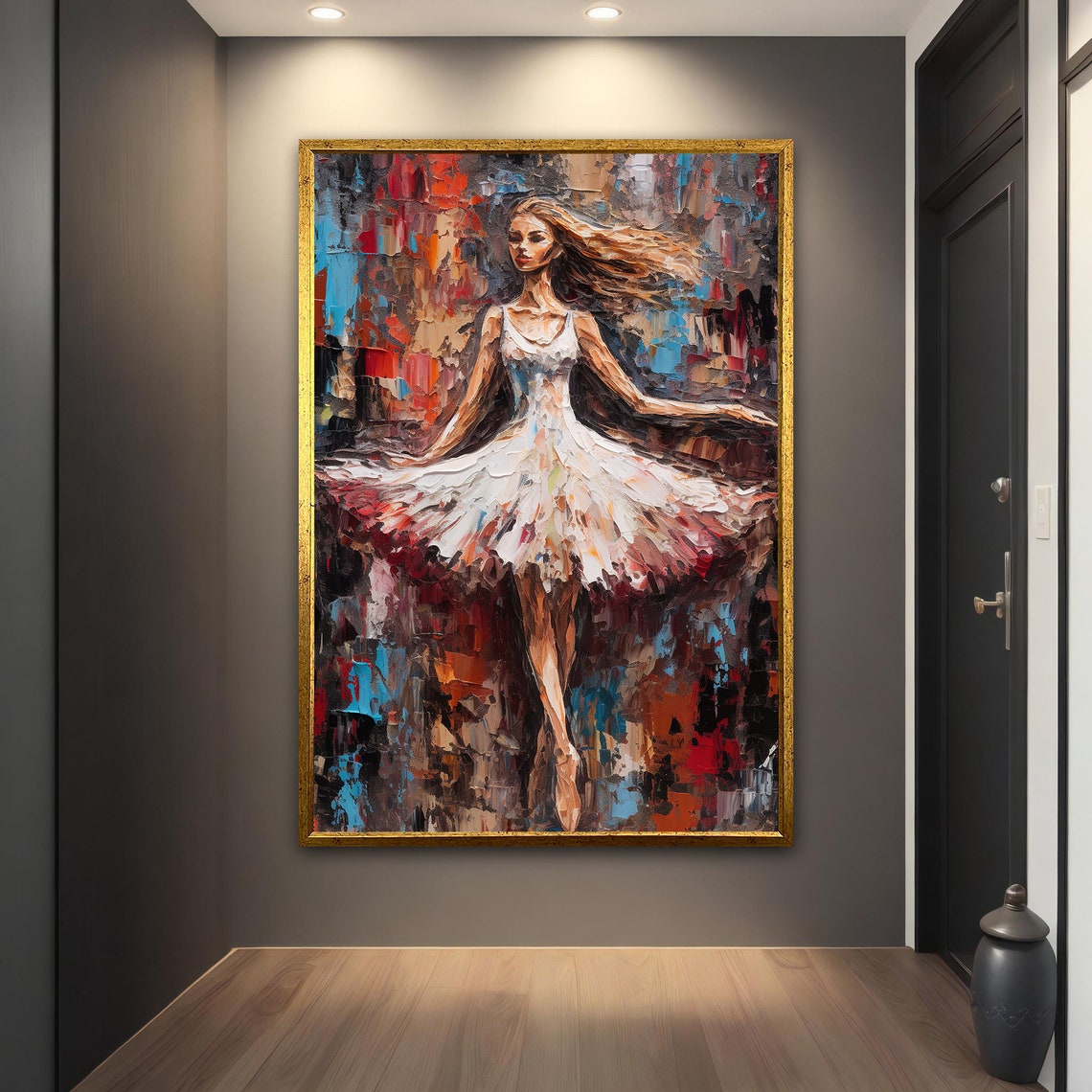 Ballerina White Rose Tutu Heavy Impasto Dance Painting Art Print - Image 4