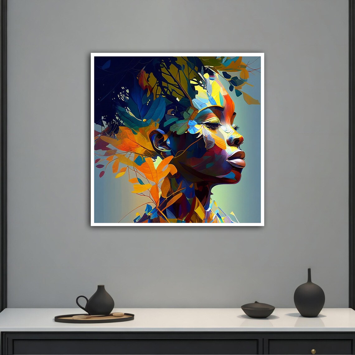 Vibrant Woman Profile Portrait With Colorful Autumn Leaves Poster - Image 2