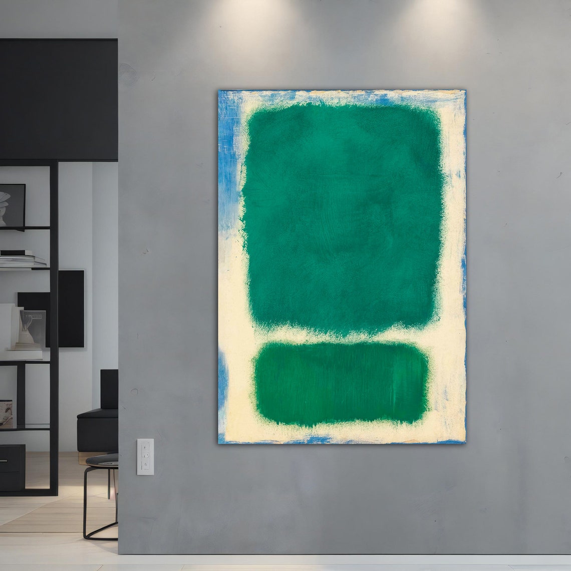 Rothko Style Emerald Green Cream Color Field Abstract Wall Art Print - Image 2