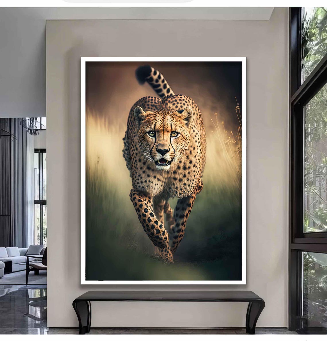 Cheetah Running Toward Viewer Golden Savanna Wildlife Big Cat Poster - Image 2