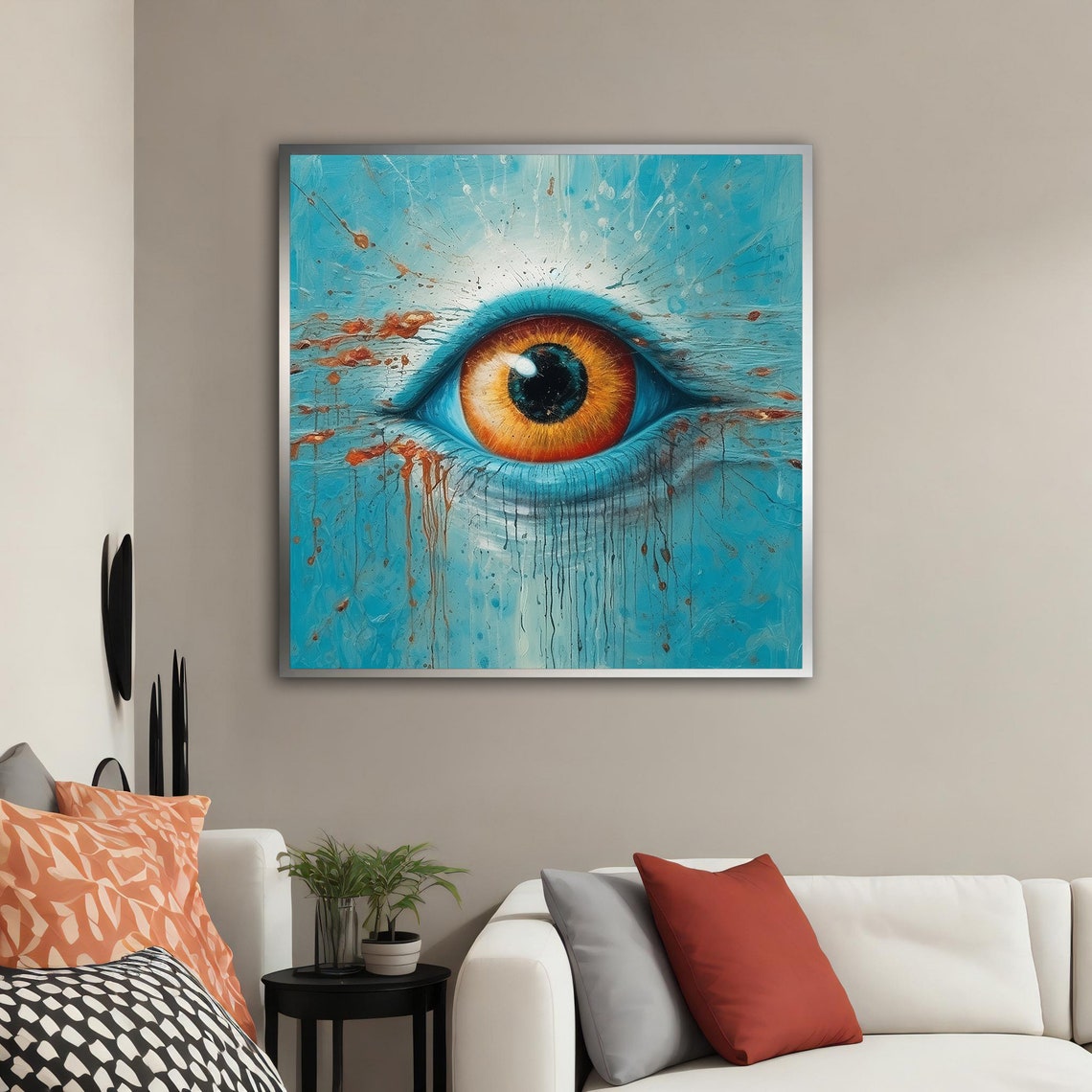 Surreal Amber Eye Turquoise Background Visionary Modern Art Poster - Image 5