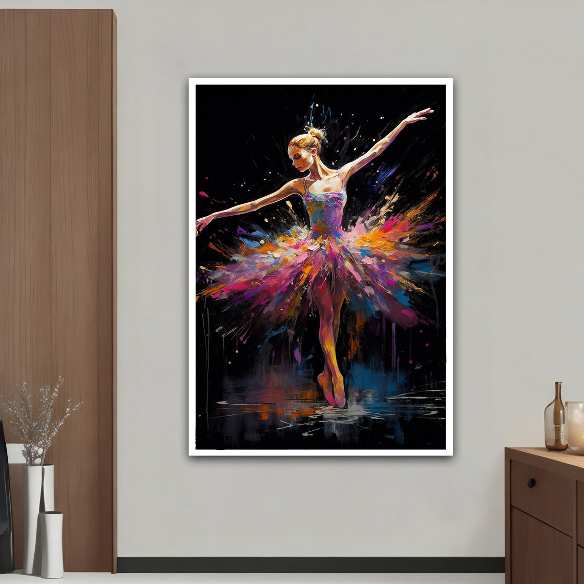 Colorful Ballerina Dancer Paint Splash Tutu Black Wall Art Poster - Image 2