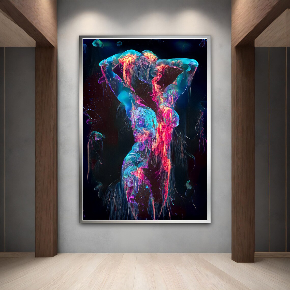 Neon Jellyfish Woman Abstract Bioluminescent Figure Art Print - Image 4