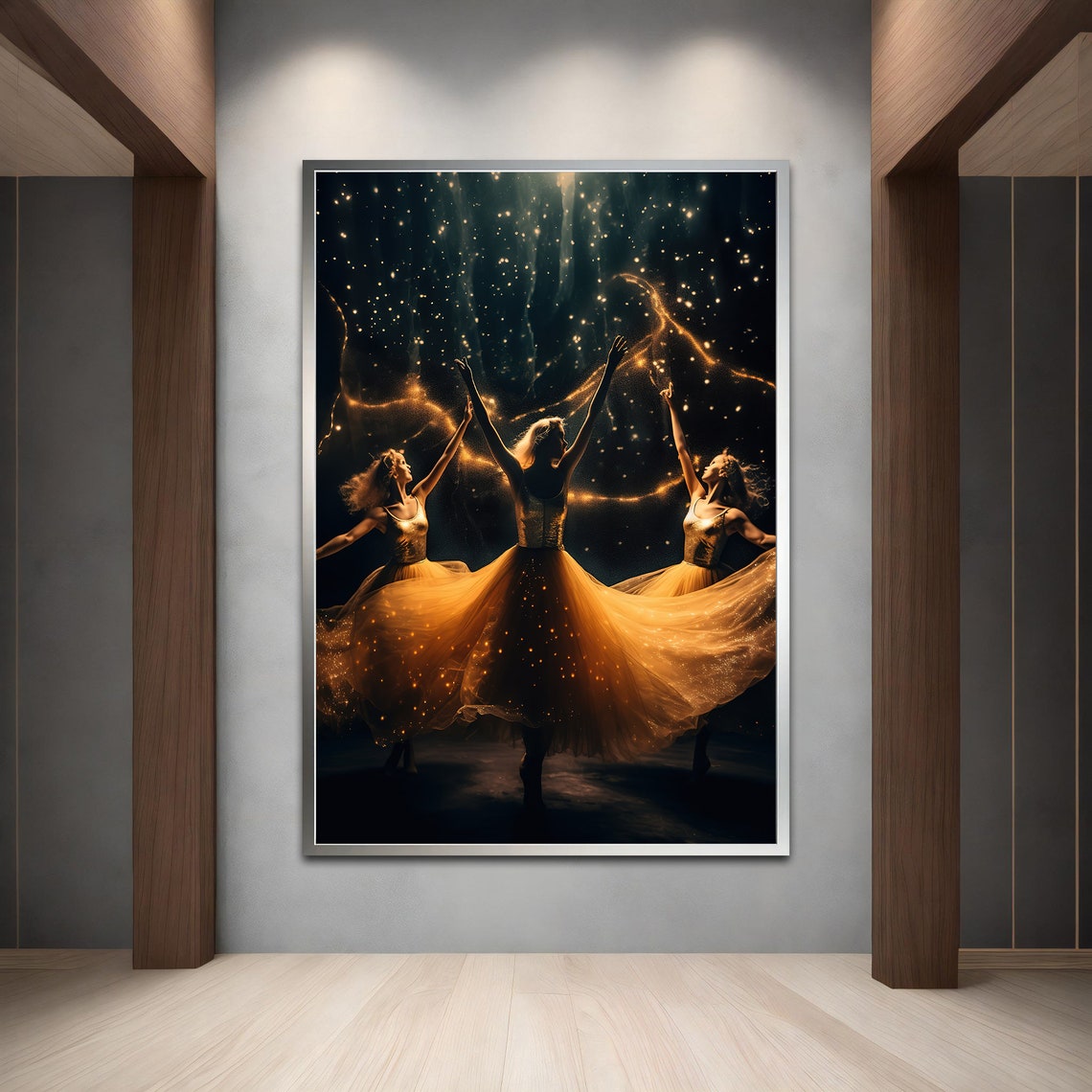 Golden Dancers Under Starry Night Magical Dance Art Print Poster - Image 5
