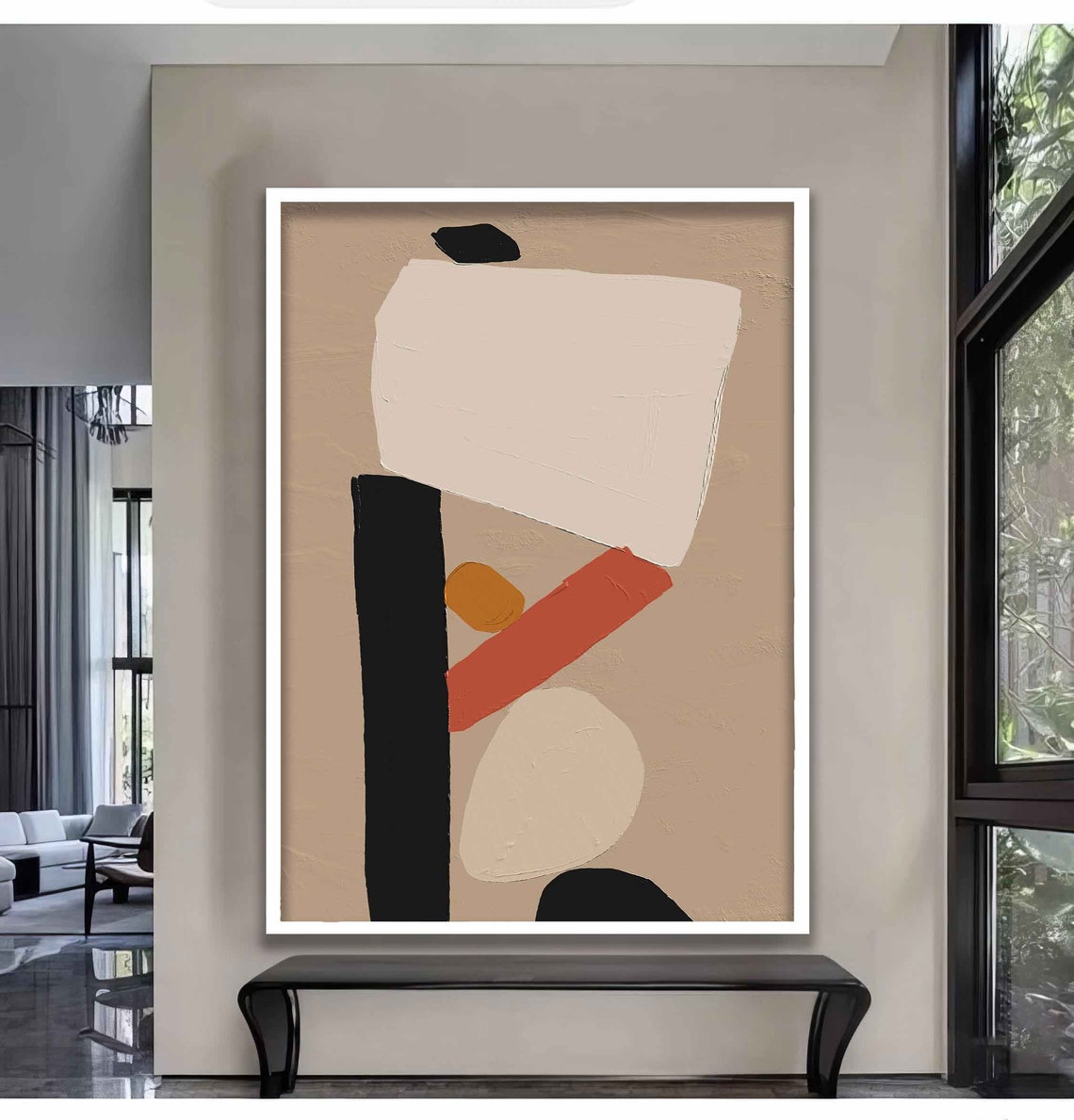 Geometric Abstract Shapes In Beige Black And Terracotta Art Poster - Image 3