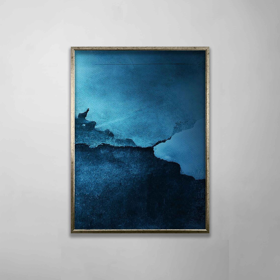 Navy Blue Abstract Watercolor Color Field Modern Wall Art Poster - Image 2