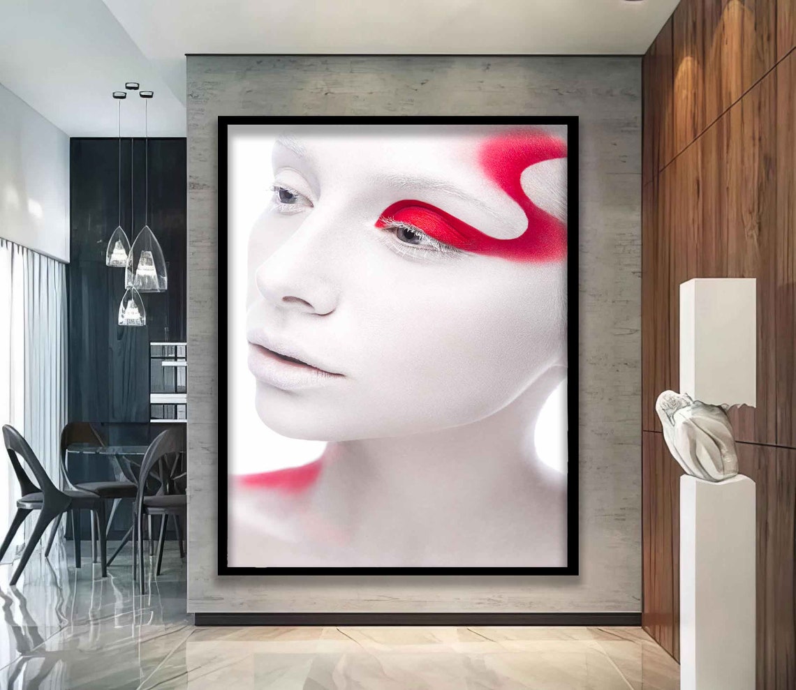 White Face Red Graphic Eye Makeup Beauty Portrait Wall Art Poster - Image 2