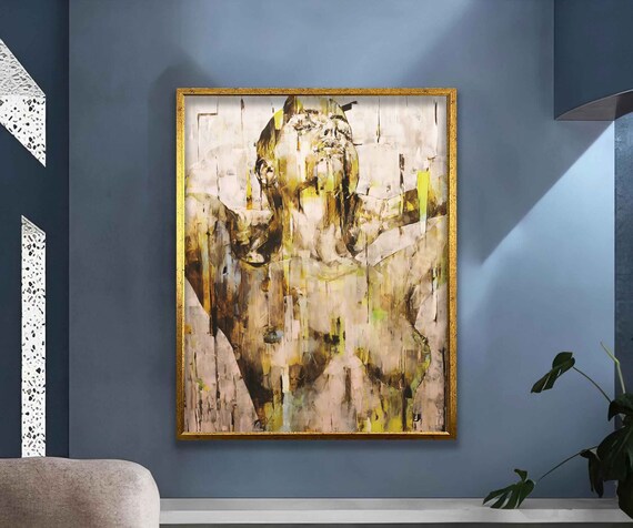 Abstract Nude Woman Cream Brushstrokes Impressionist Figure Art Poster