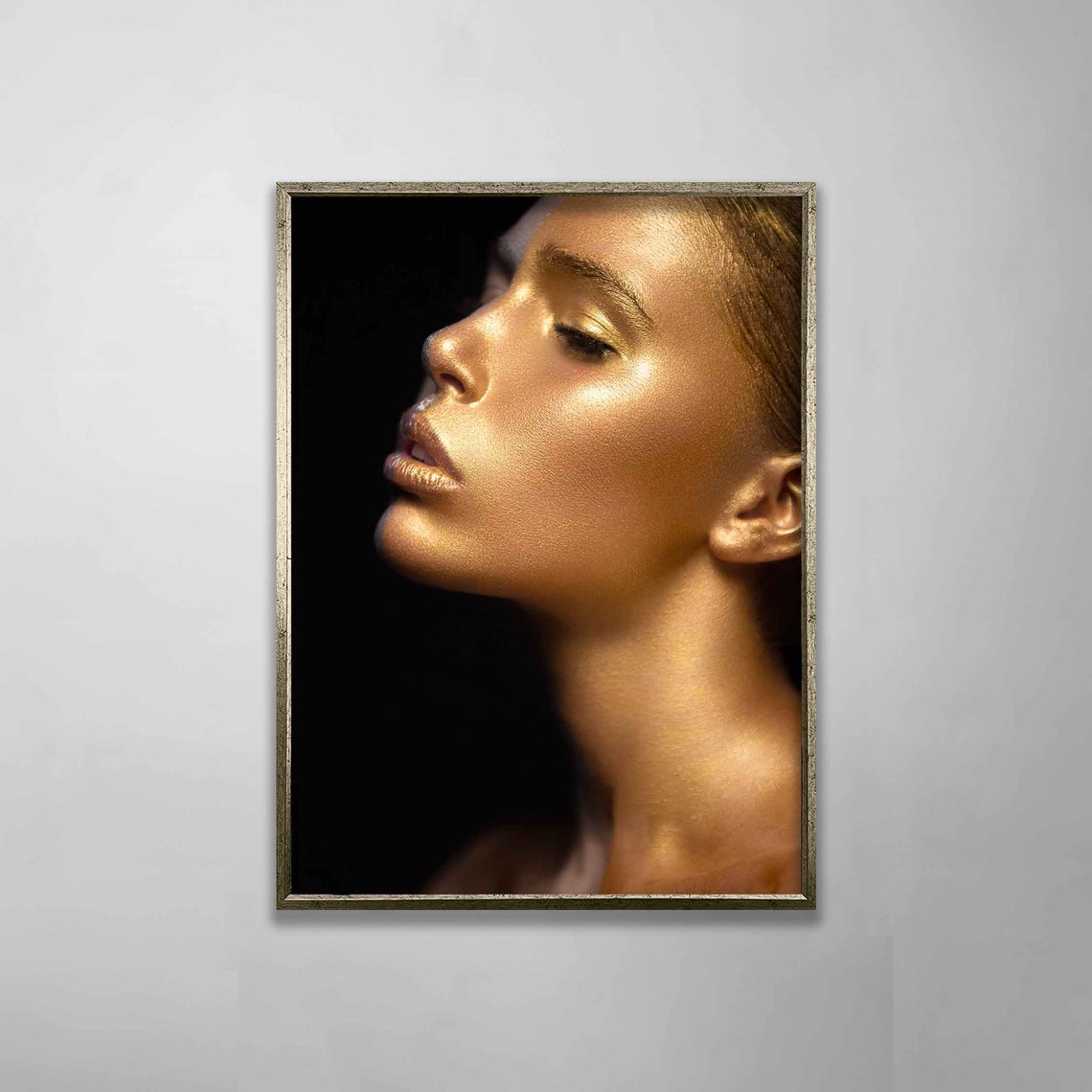 Golden Woman Profile Portrait Elegant Glow Beauty Wall Art Poster - Image 2