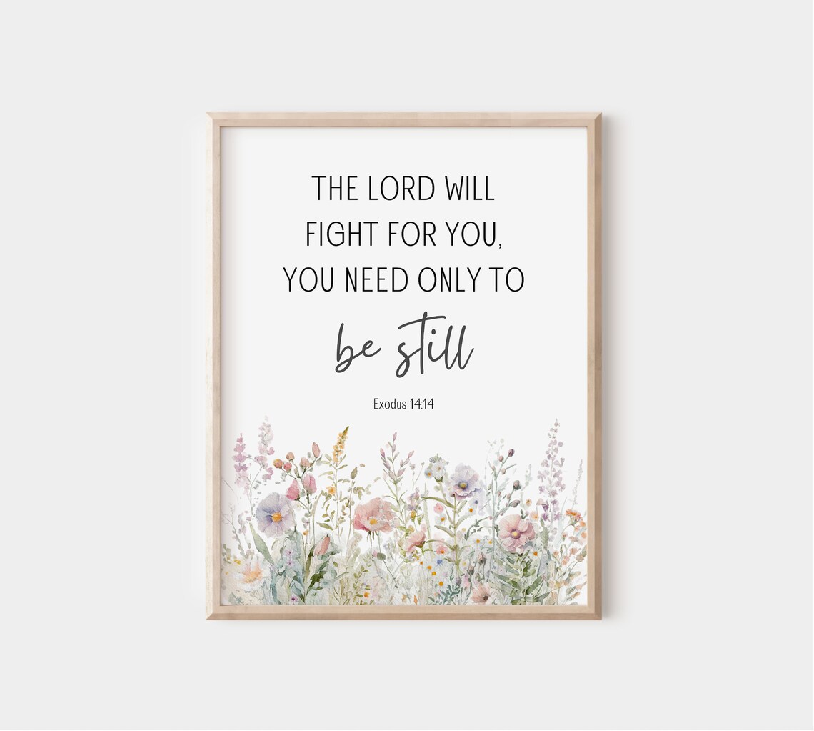 Exodus 14:14 Bible Verse Watercolor Wildflowers