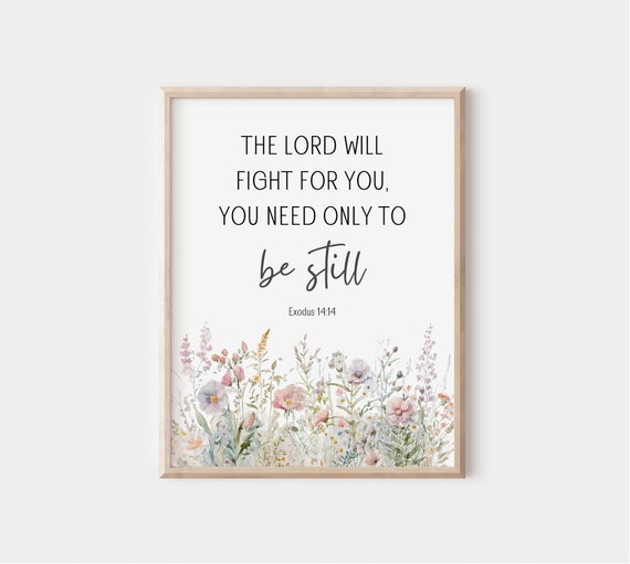 Exodus 14:14 Bible Verse Watercolor Wildflowers