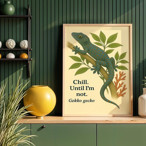 Vintage Gecko Print Funny Lizard Poster Introvert Gift