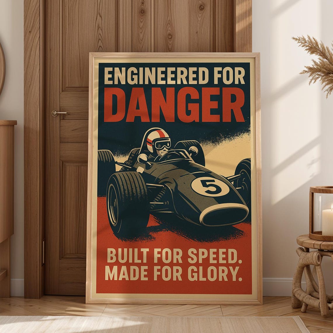 Engineered For Danger Vintage Retro Race Car Speed Glory Poster