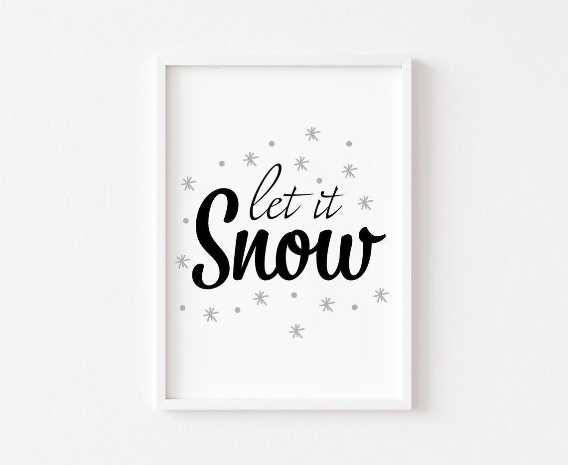 Let It Snow Script Typography with Snowflakes Holiday Poster