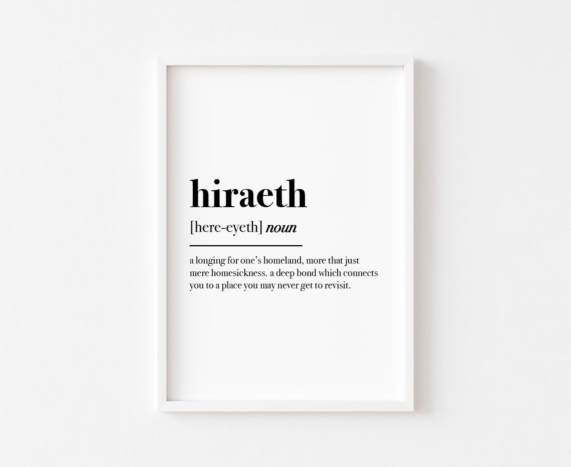 Hiraeth Definition Typography Welsh Word Meaning Minimalist Art Print