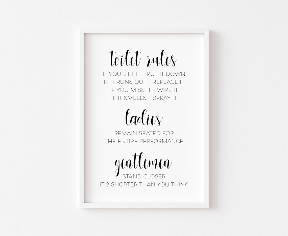 Funny Toilet Rules Sign Bathroom Humor Quote Poster Home Decor