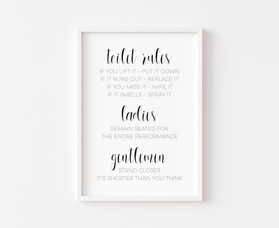 Funny Toilet Rules Sign Bathroom Humor Quote Poster Home Decor