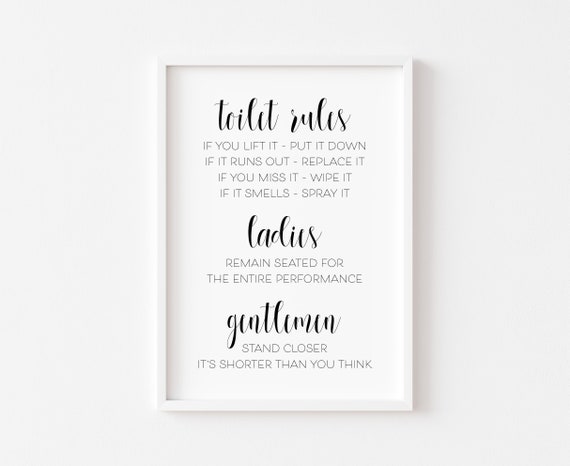 Toilet Rules Sign Bathroom Print Wall Art Funny Prints Rude Decor Minimalist Poster