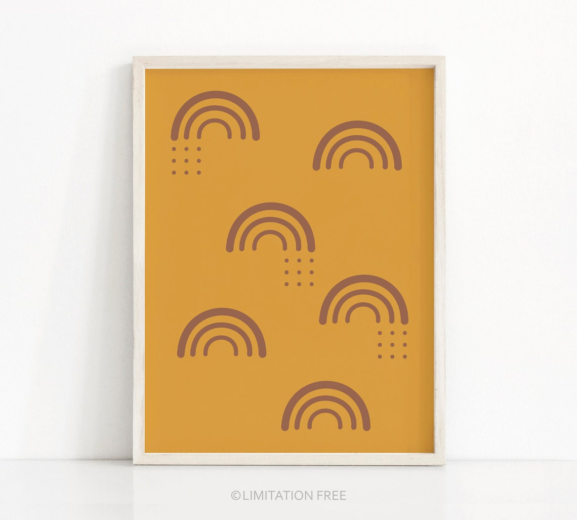 Mustard Boho Rainbow Pattern Nursery Print Kids Room Wall Art