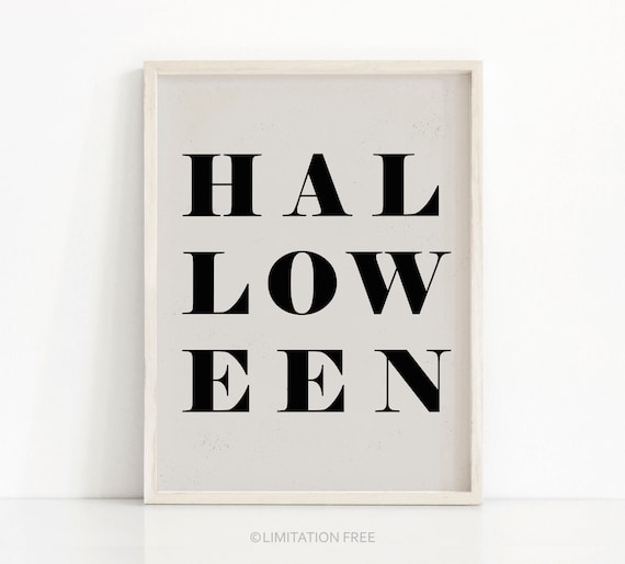 Halloween Stacked Serif Typography Minimalist Black Beige Wall Print