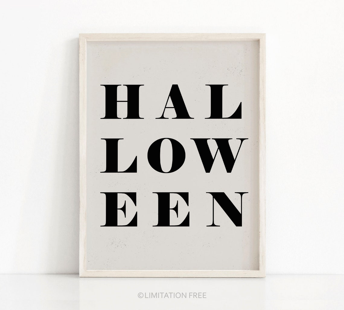 Halloween Stacked Serif Typography Minimalist Black Beige Wall Print
