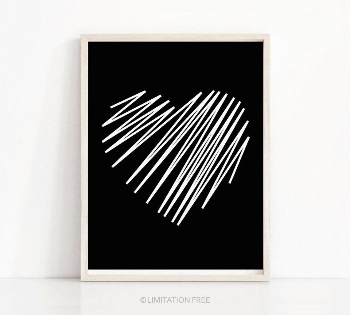 Black And White Heart Art Print, Modern Wall Decor