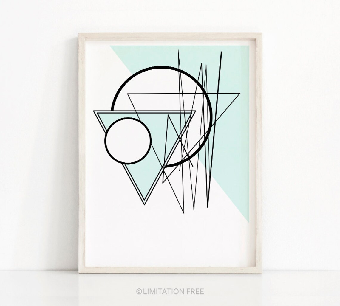 Abstract Geometric Art Print, Mint Green Decor
