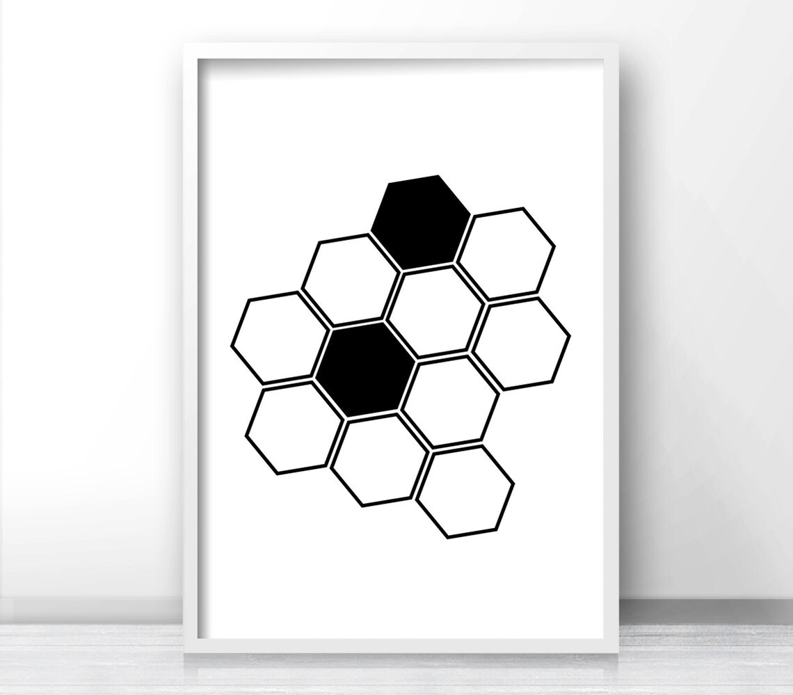 Black And White Hexagon Honeycomb Geometric Modern Abstract Art Poster - Image 4