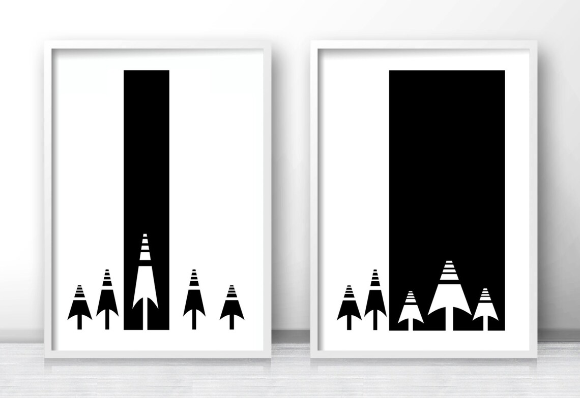 Modern Scandinavian Forest, Black and White Art Print - Image 2