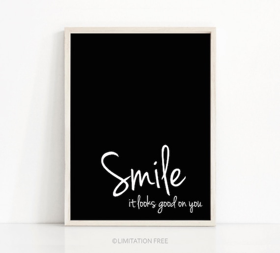 Smile Typography Poster, Black and White Wall Art