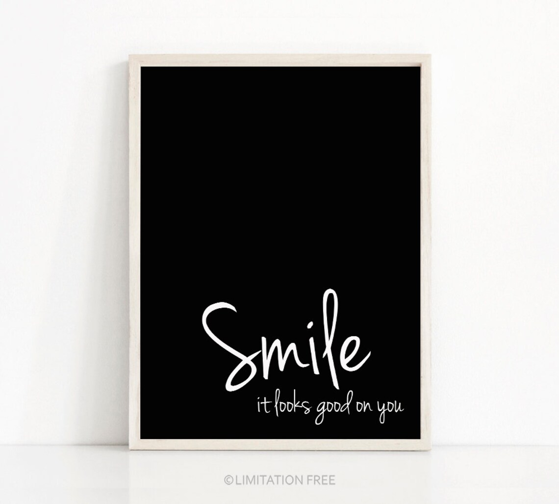 Smile Typography Poster, Black and White Wall Art