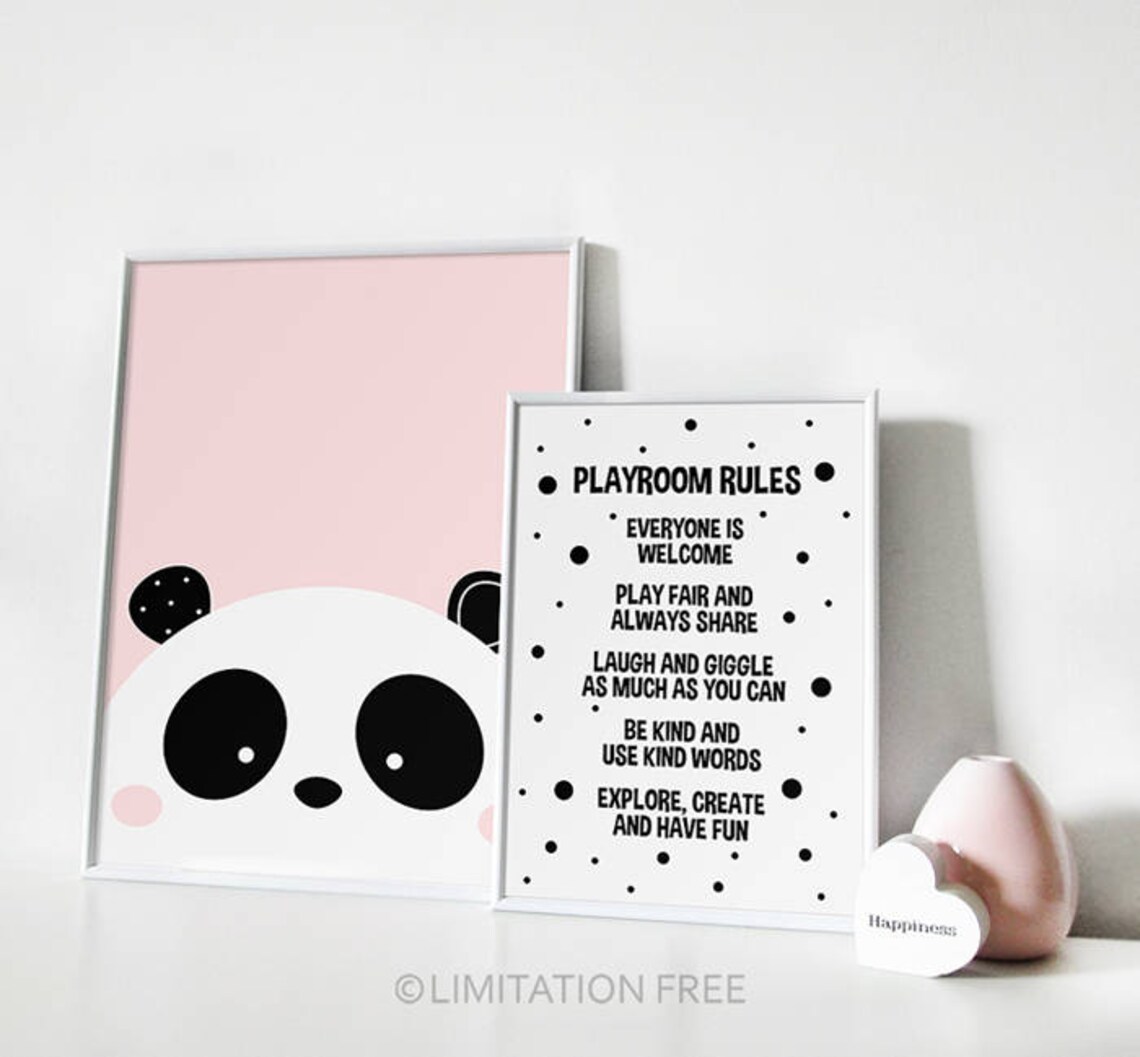 Playroom Rules Monochrome Nursery Wall Art Print - Image 2