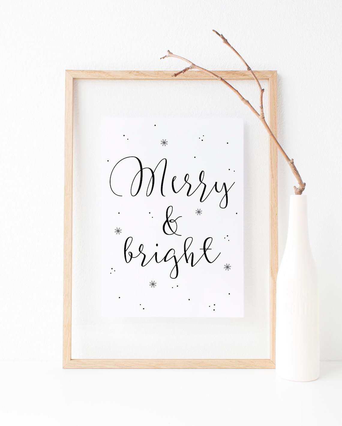 Merry And Bright Christmas Print, Black and White Art Print - Image 2