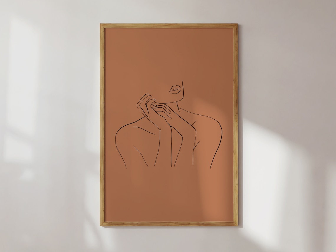 Woman Line Art Face Line Art Boho Wall Decor Line Drawing Art Earth Tone Wall Art Burnt Orange Wall Art Minimal Wall Art