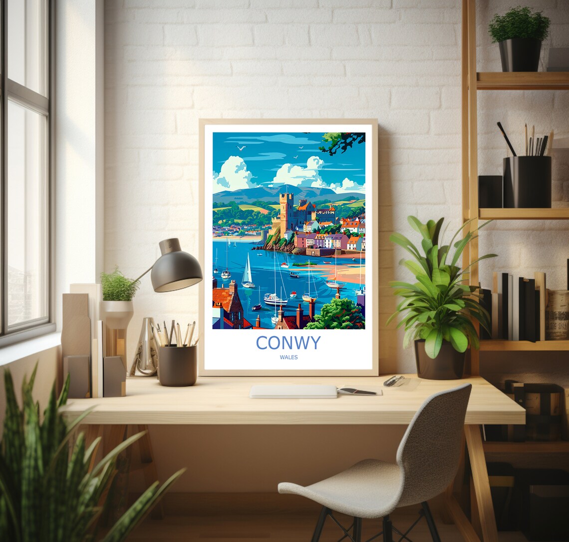 Conwy Castle Harbour Sailboats Welsh Coast Sunset Travel Poster - Image 3