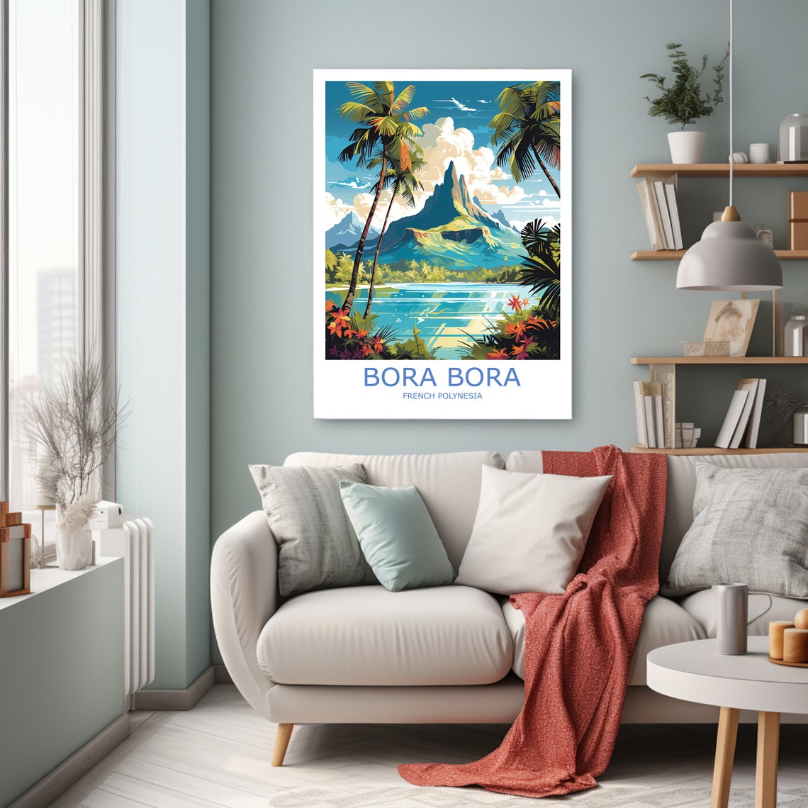 Bora Bora Volcano Lagoon Palm Trees Polynesia Island Travel Poster - Image 3