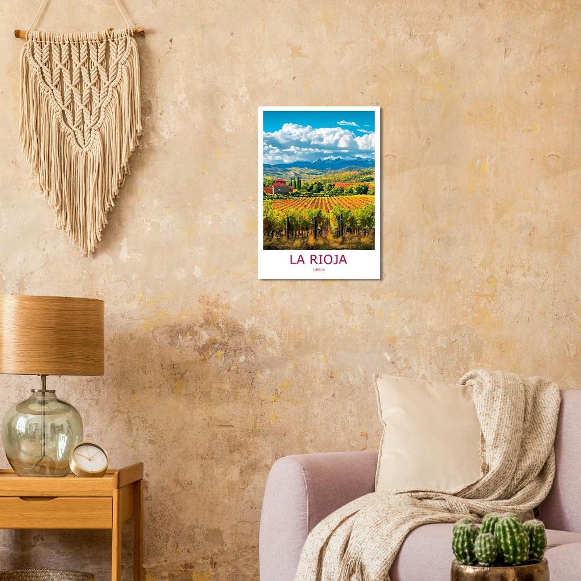 La Rioja Spain Vineyard Rows Snowy Mountain Backdrop Travel Poster - Image 2