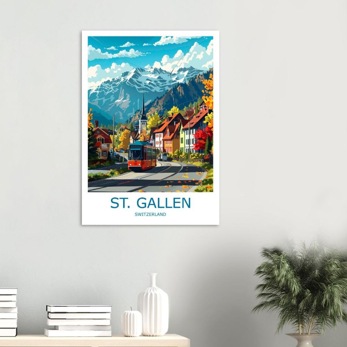 St. Gallen Alpine Tram Old Town Mountains Switzerland Poster - Image 2