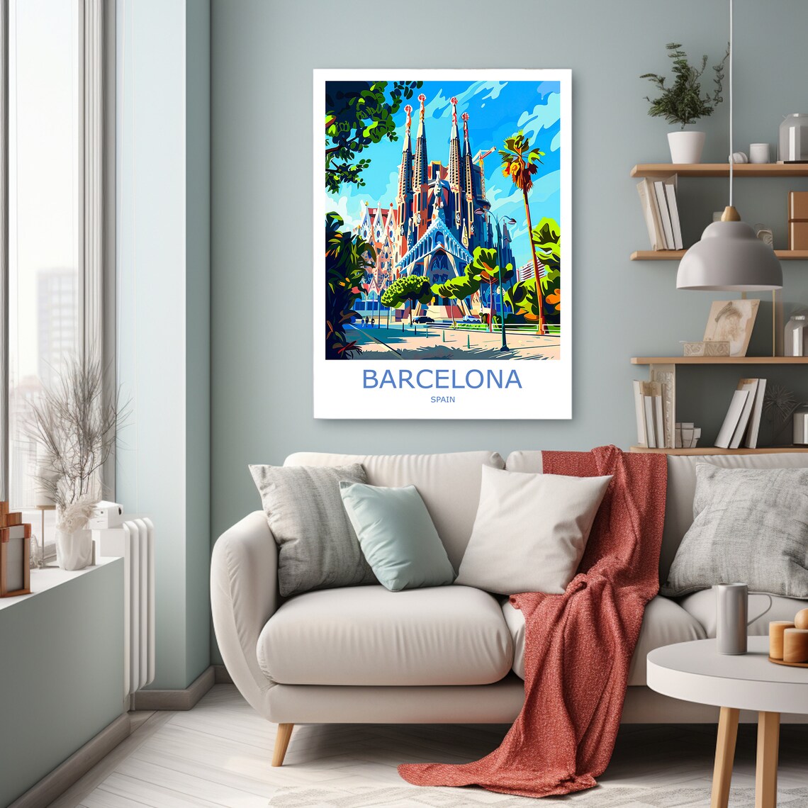 Barcelona Sagrada Familia Cathedral Sunny Blue Sky Travel Poster - Image 2
