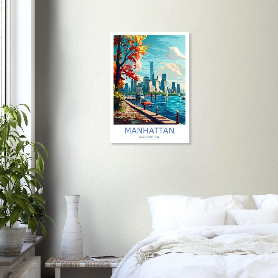 Manhattan Skyline Autumn Waterfront New York City Travel Poster - Image 2