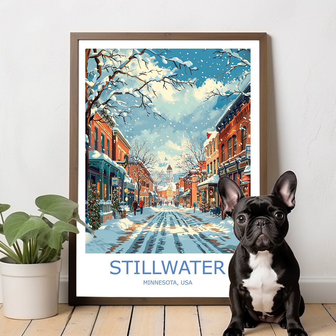 Stillwater Minnesota Snowy Main Street Winter Scene Travel Poster - Image 2