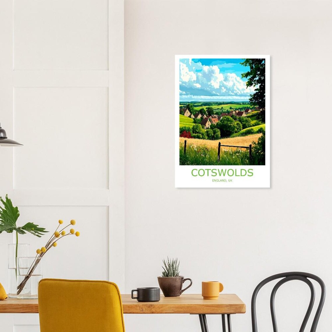 Cotswolds England Rolling Hills Stone Cottage Village Travel Poster - Image 3