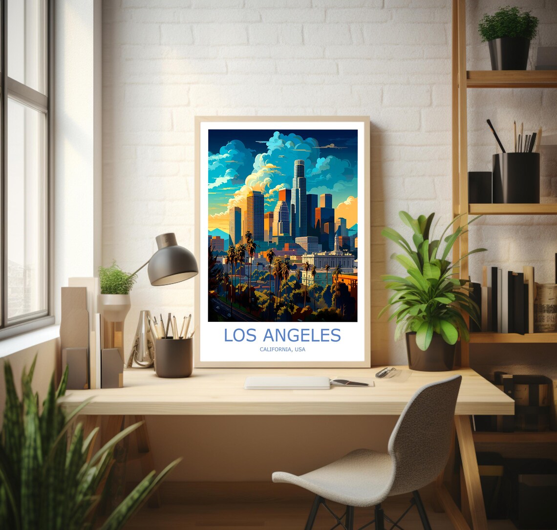 Los Angeles California Downtown Skyline Sunset Travel Poster - Image 2