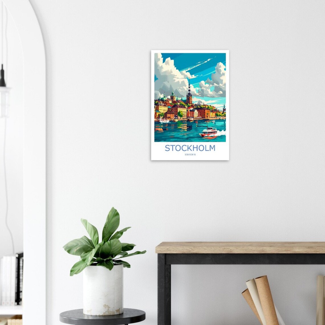 Stockholm Old Town Skyline Harbour Boat Sweden Travel Poster - Image 2