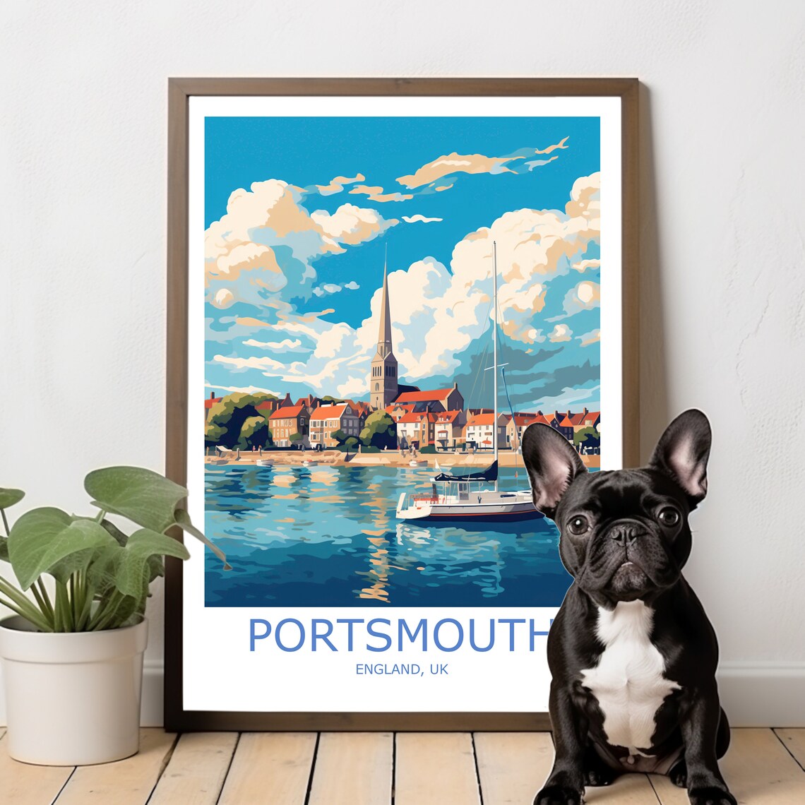 Portsmouth Harbour Sailboat Church Spire England Travel Poster - Image 3