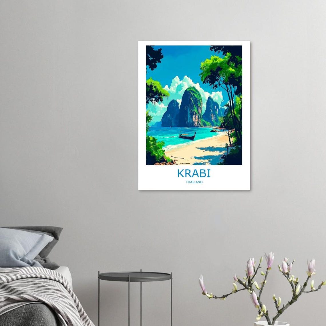 Krabi Limestone Karsts Longtail Boat Tropical Beach Thailand Poster - Image 3