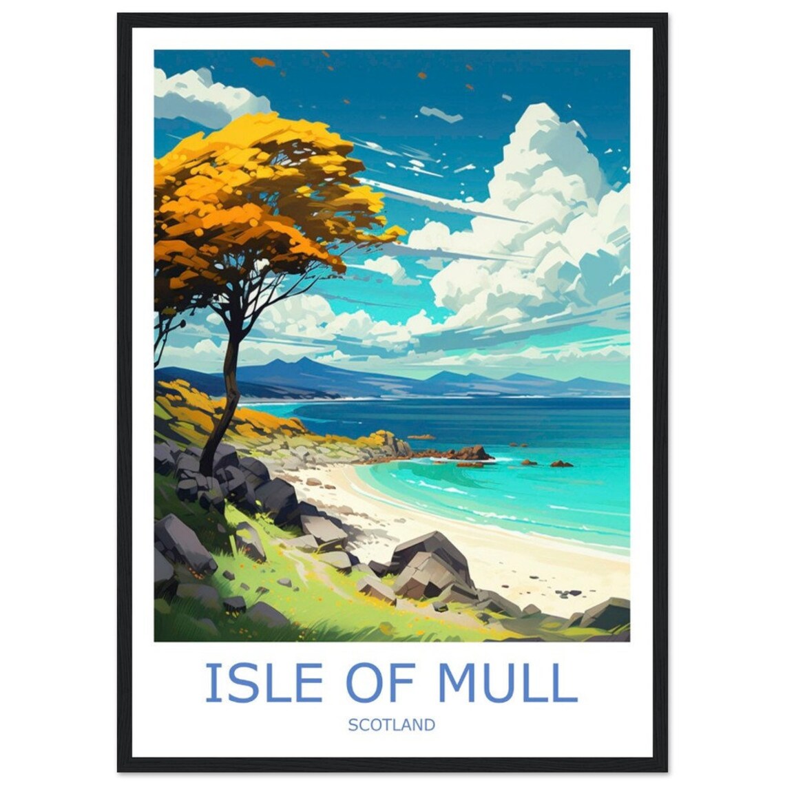 Isle of Mull Rocky Cove Golden Tree Scotland Coast Travel Poster - Image 2