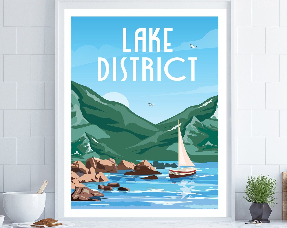 Lake District Travel Poster, Cumbrian Coastal Art Print