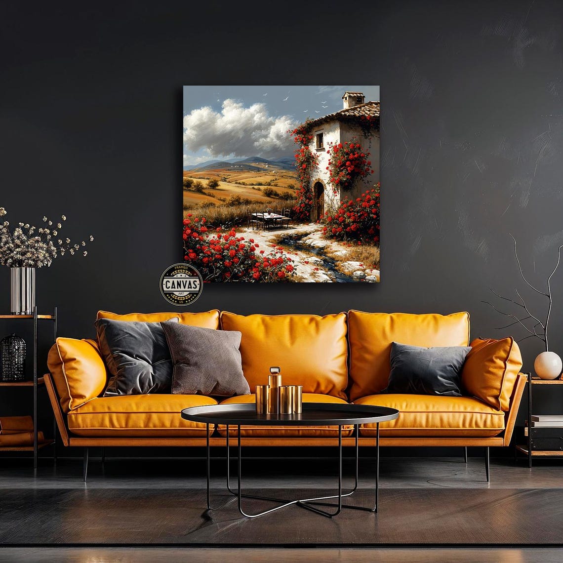 Tuscan Farmhouse With Red Roses Rolling Hills Countryside Art Poster - Image 2