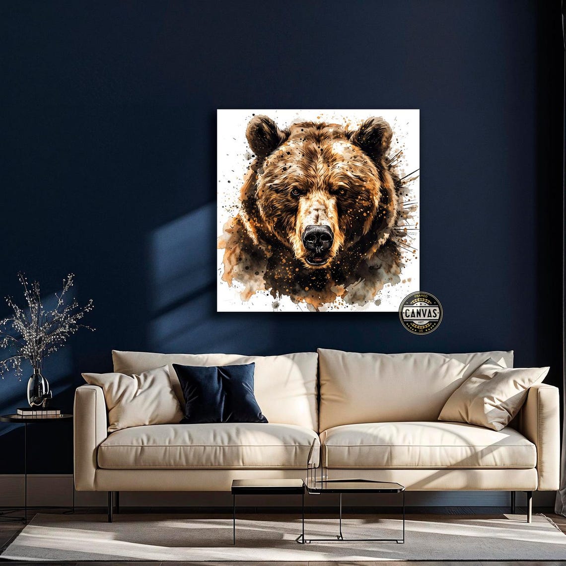 Grizzly Bear Watercolor Splash Portrait Rustic Wildlife Art Poster - Image 4